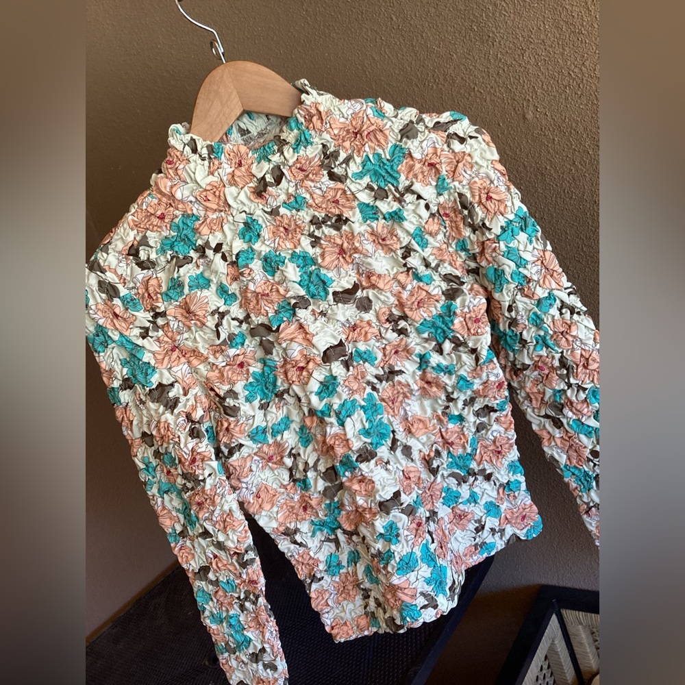 NWT ANTHROPOLOGIE Dolan Blue and Brown Smocked Ruffled Long Sleeve Blouse Size M - Picture 6 of 9